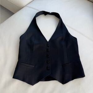 Black Halter Button-Front Vest
